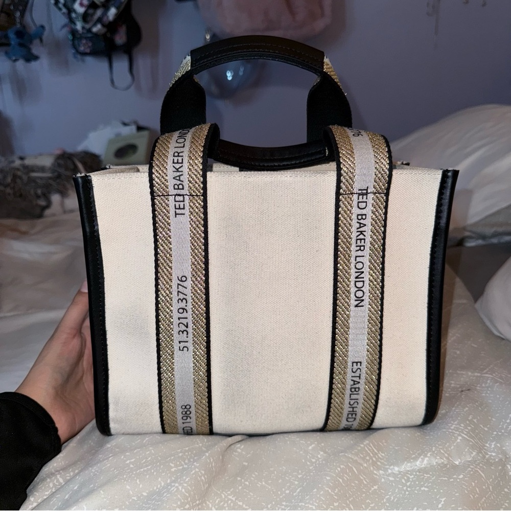 Ted Baker cream and black canvas tote bag